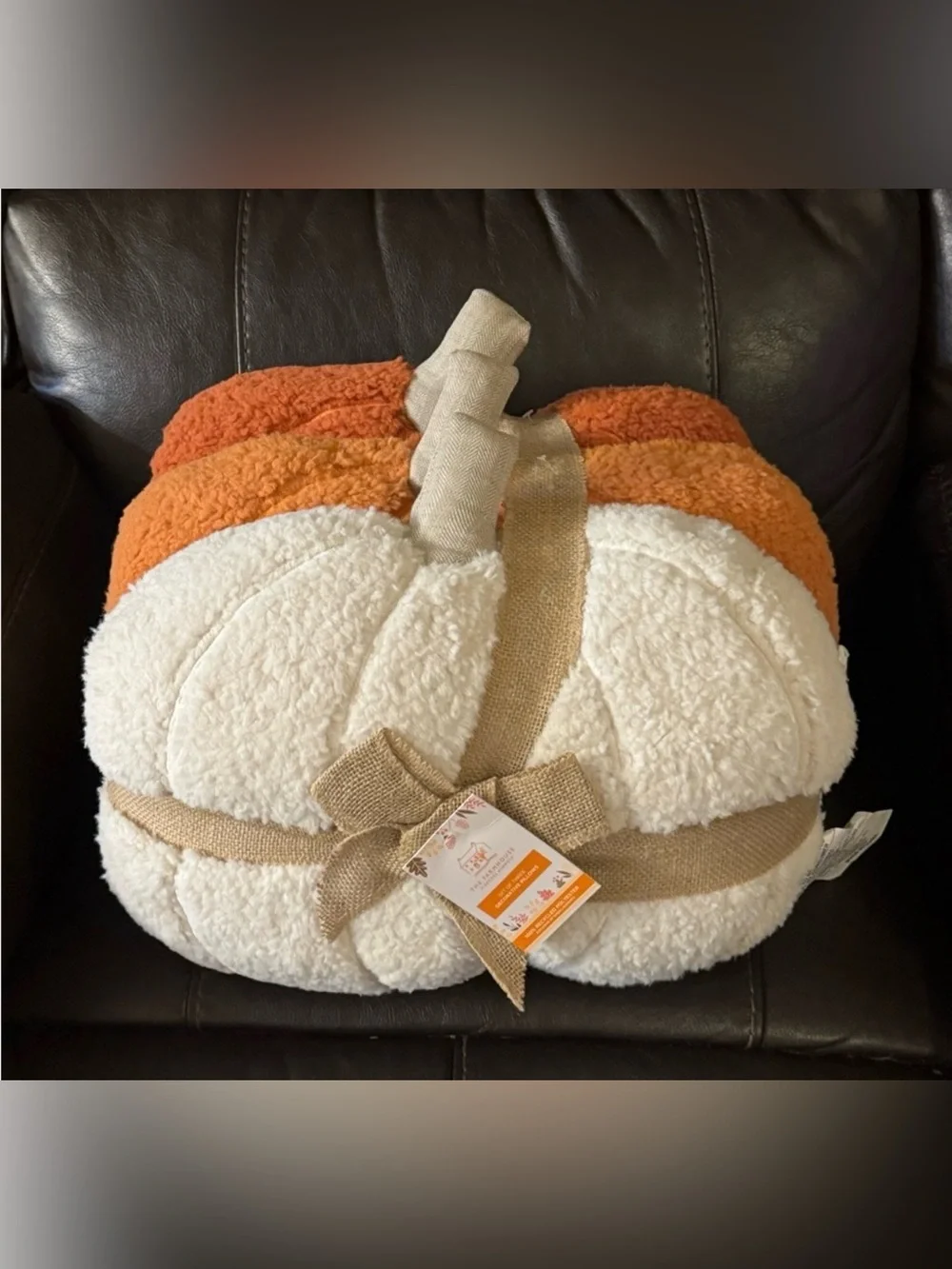Plush Pumpkin Throw Pillow - Cream & Orange